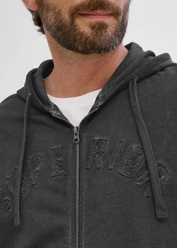 Kapuzen-Sweatjacke in gewaschener Optik aus reiner Baumwolle, bonprix