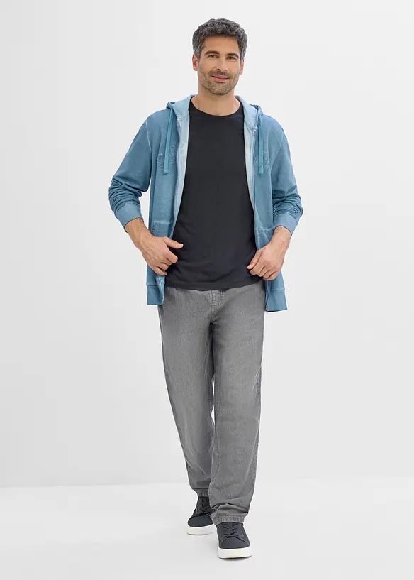 Kapuzen-Sweatjacke in gewaschener Optik aus reiner Baumwolle, bonprix
