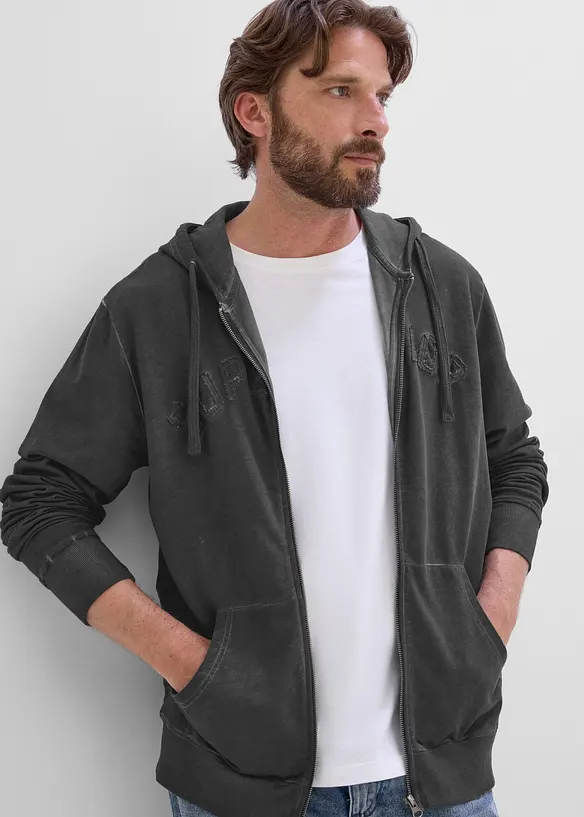 Kapuzen-Sweatjacke in gewaschener Optik aus reiner Baumwolle, bonprix