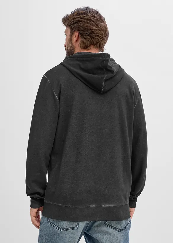 Kapuzen-Sweatjacke in gewaschener Optik aus reiner Baumwolle, bonprix