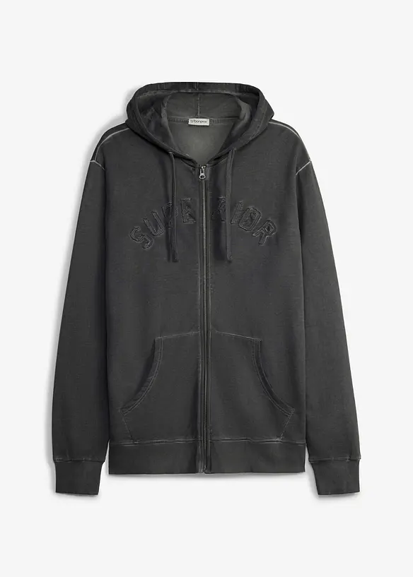 Kapuzen-Sweatjacke in gewaschener Optik aus reiner Baumwolle, bonprix