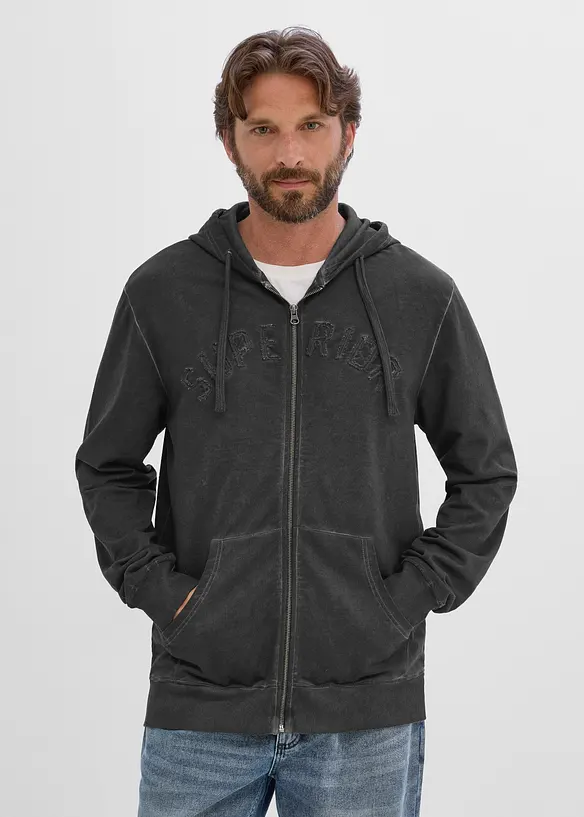 Kapuzen-Sweatjacke in gewaschener Optik aus reiner Baumwolle, bonprix