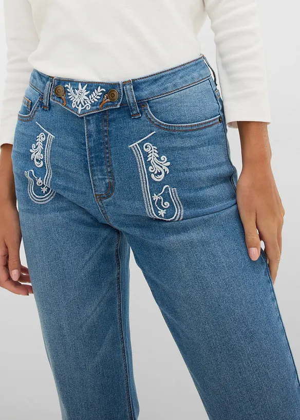Jean bavarois bootcut, taille mi-haute, avec broderie, bonprix