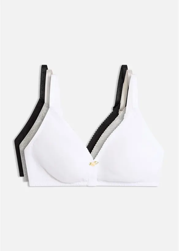 Lot de 3 soutiens-gorge coton sans armatures, bonprix