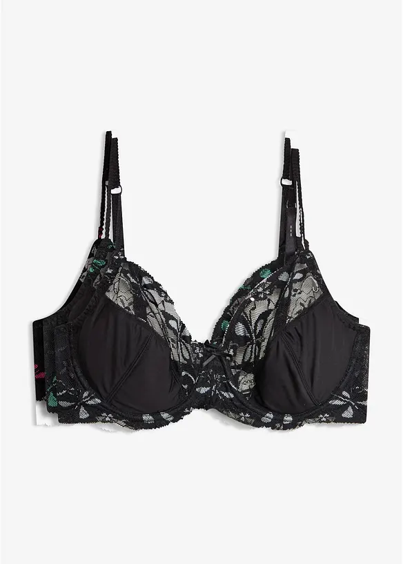 Lot de 3 soutiens-gorge &agrave; armatures et dentelle, bonprix