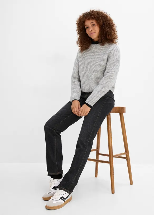 Jean droit taille mi-haute, extensible, bonprix