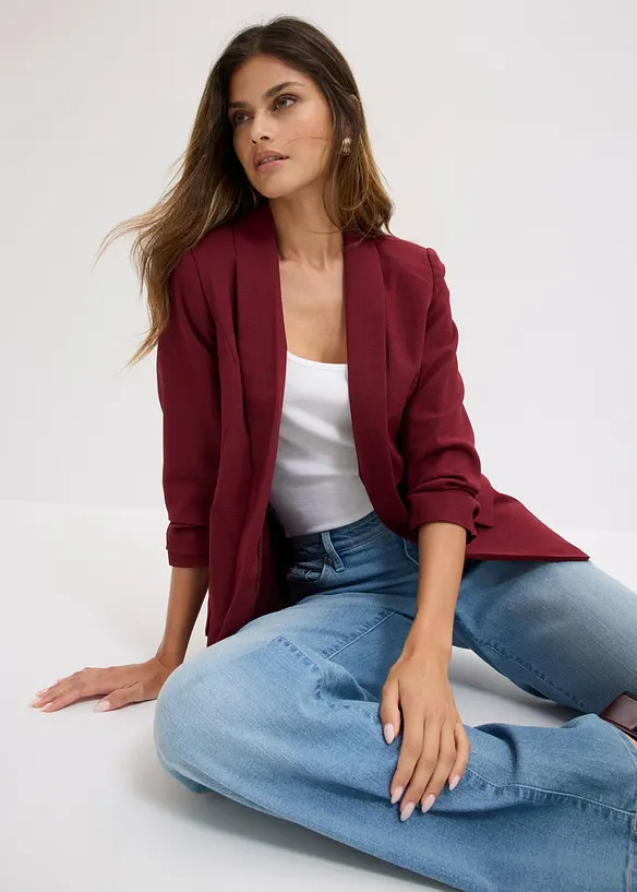 Blazer long &agrave; manches drap&eacute;es, bonprix