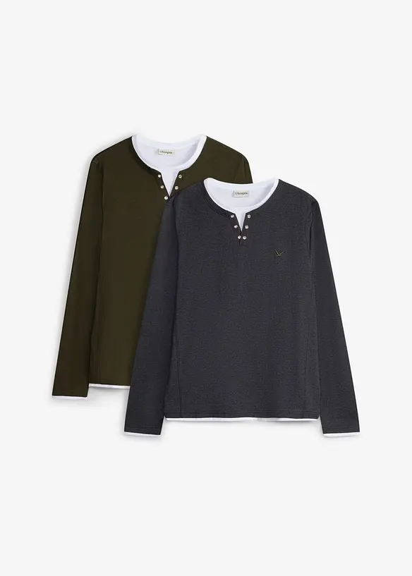 2 in 1 Langarmshirt (2er Pack), bonprix