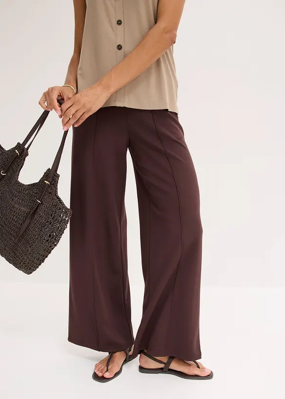 Pantalon large &agrave; pinces en jersey, bonprix