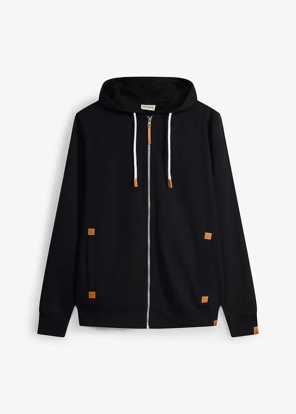 Kapuzen-Sweatjacke mit Lederimitat-Details, bonprix