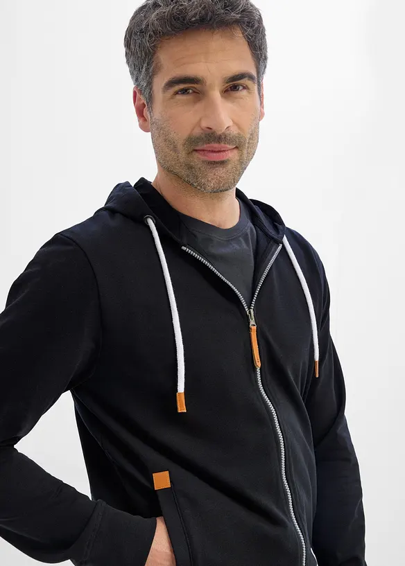 Kapuzen-Sweatjacke mit Lederimitat-Details, bonprix