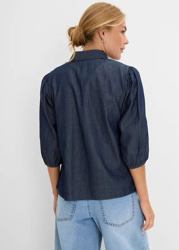 Chemisier en jean &agrave; manches bouffantes en coton, bonprix