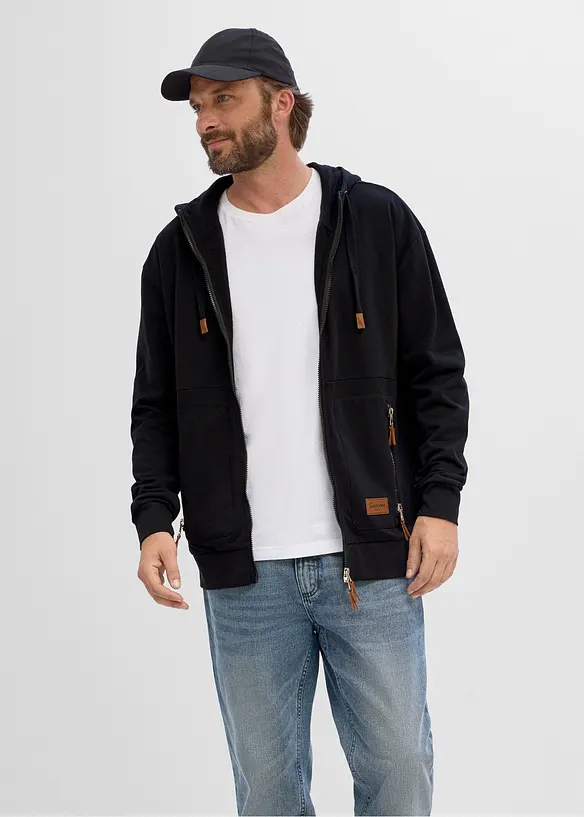Kapuzen-Sweatjacke aus weichem Baumwoll-Mix, Loose Fit, bonprix