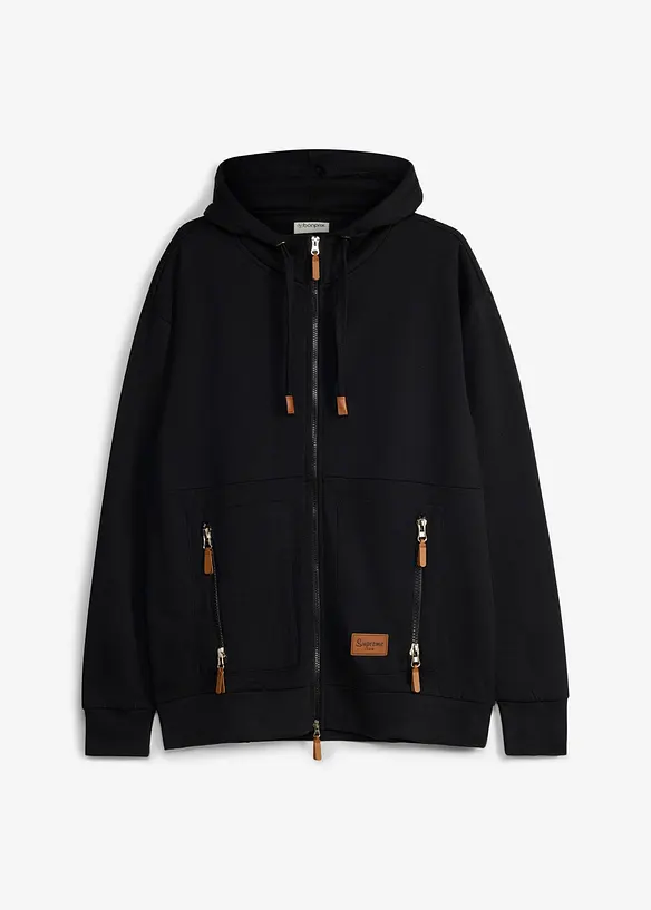 Kapuzen-Sweatjacke aus weichem Baumwoll-Mix, Loose Fit, bonprix