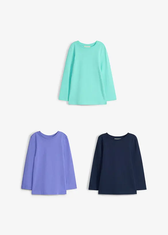 Langarmshirt (3er Pack) aus reiner Bio-Baumwolle, bonprix