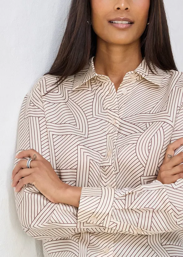 Flie&szlig;ende Hemdbluse mit Seide, bonprix