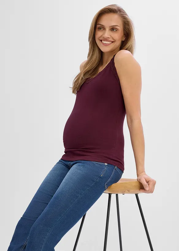 Lot de 2 tops de grossesse/allaitement &agrave; dentelle, bonprix