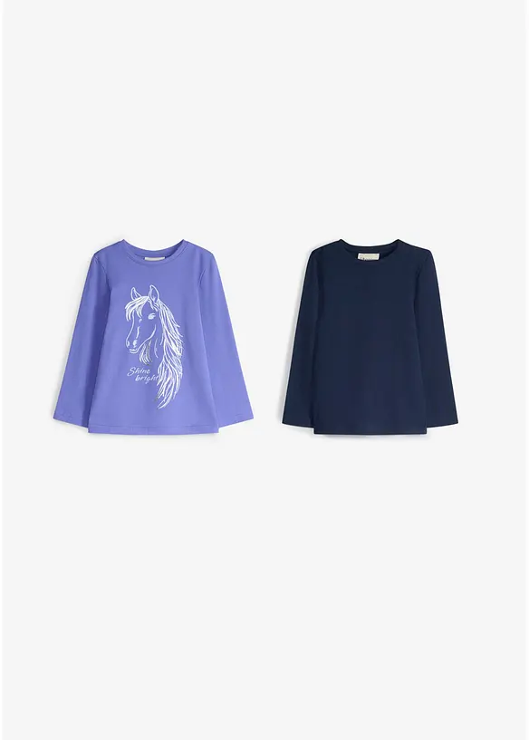 Lot de 2 T-shirts manches longues 100% coton, bonprix