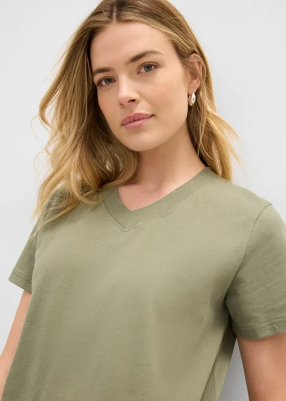 T-Shirt mit V-Ausschnitt aus reiner Bio-Baumwolle(3er Pack), bonprix