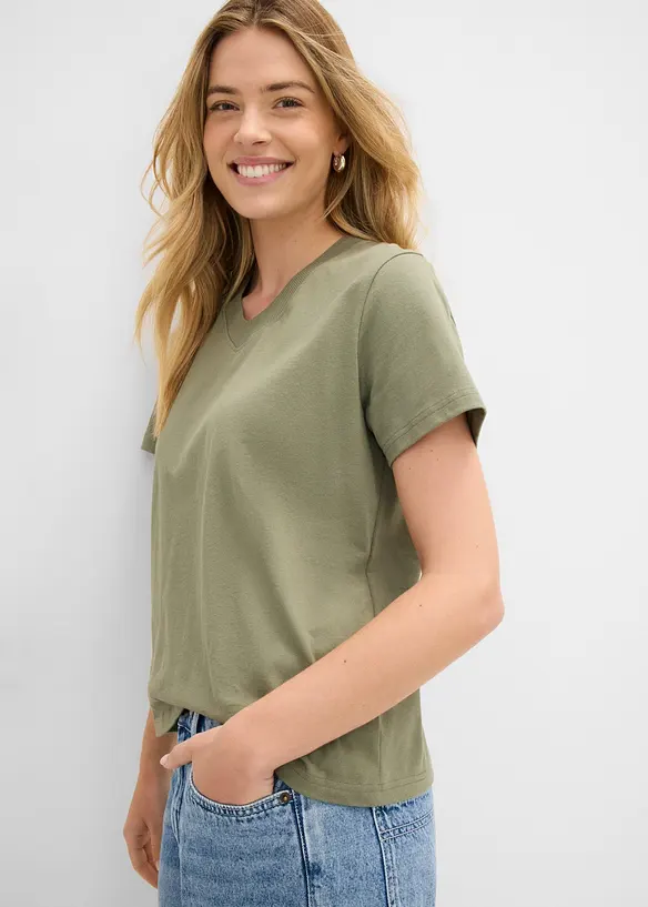 T-Shirt mit V-Ausschnitt aus reiner Bio-Baumwolle(3er Pack), bonprix
