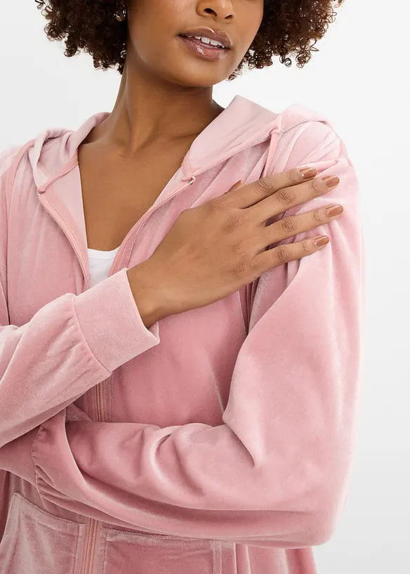 Sweat velours zipp&eacute; &agrave; capuche, bonprix