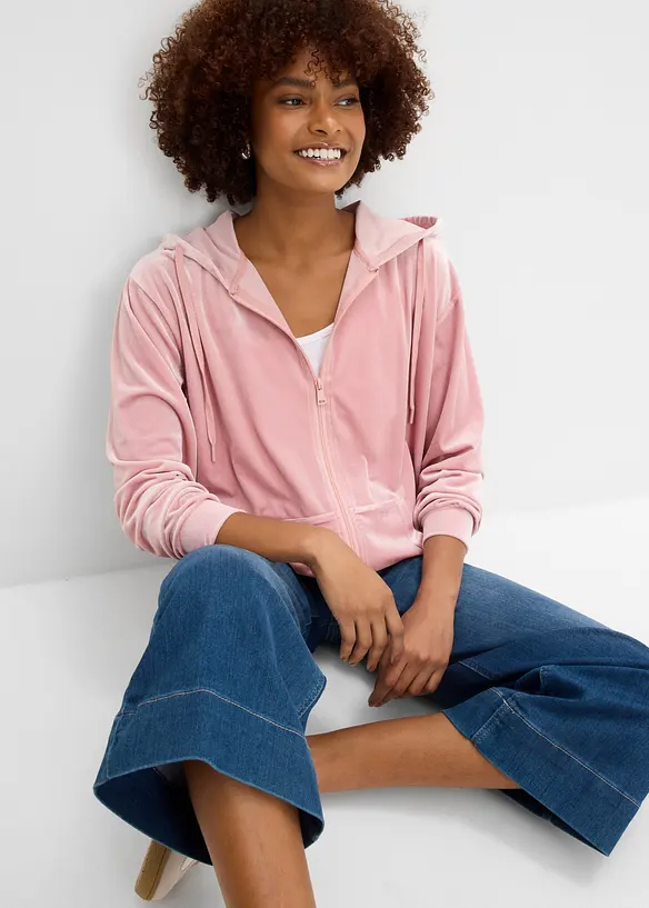 Sweat velours zipp&eacute; &agrave; capuche, bonprix