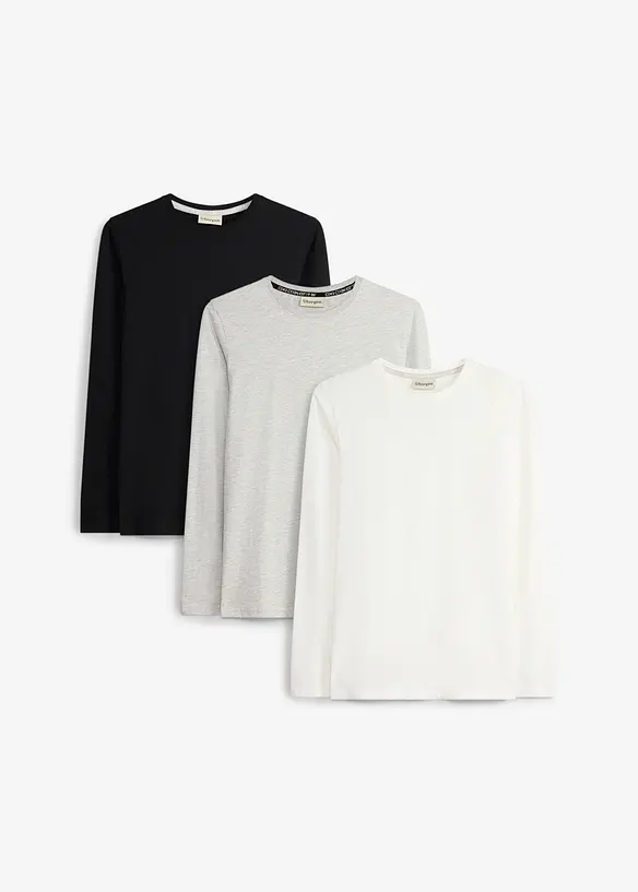 Lot de 3 T-shirts manches longues coton, bonprix