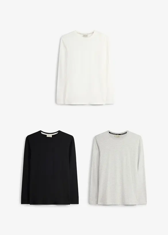 Lot de 3 T-shirts manches longues coton, bonprix