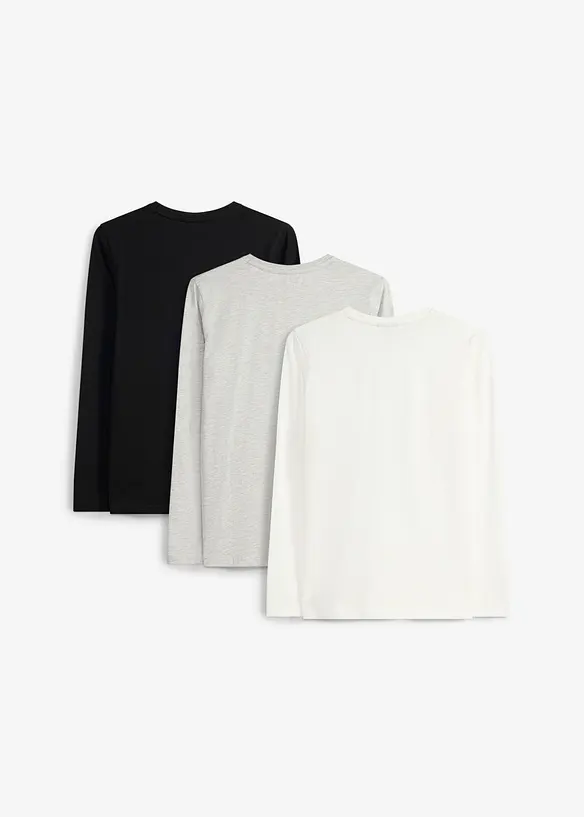Lot de 3 T-shirts manches longues coton, bonprix