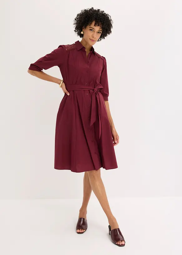 Robe-chemise avec dentelle et lien &agrave; nouer, bonprix