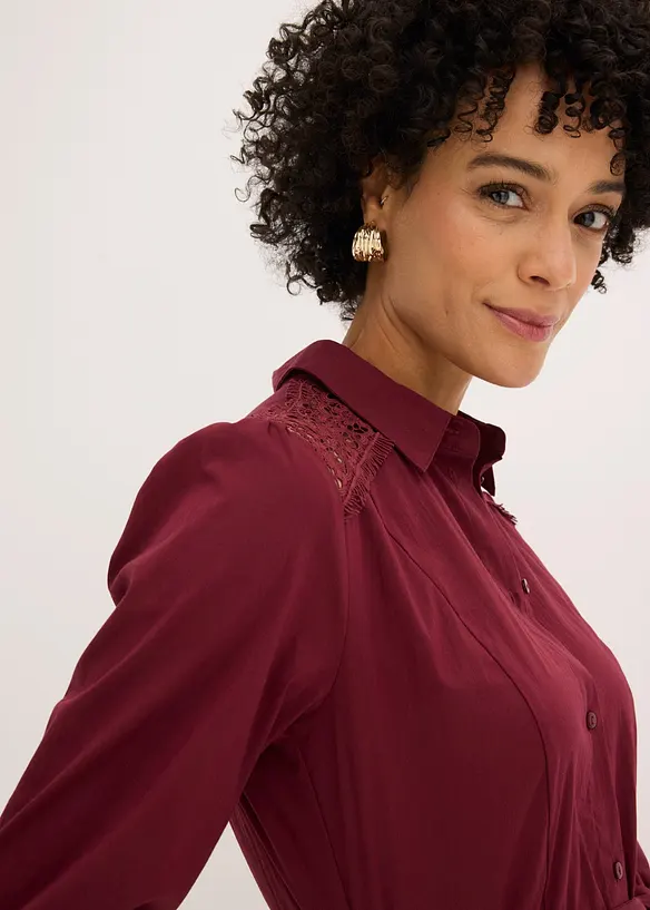Robe-chemise avec dentelle et lien &agrave; nouer, bonprix