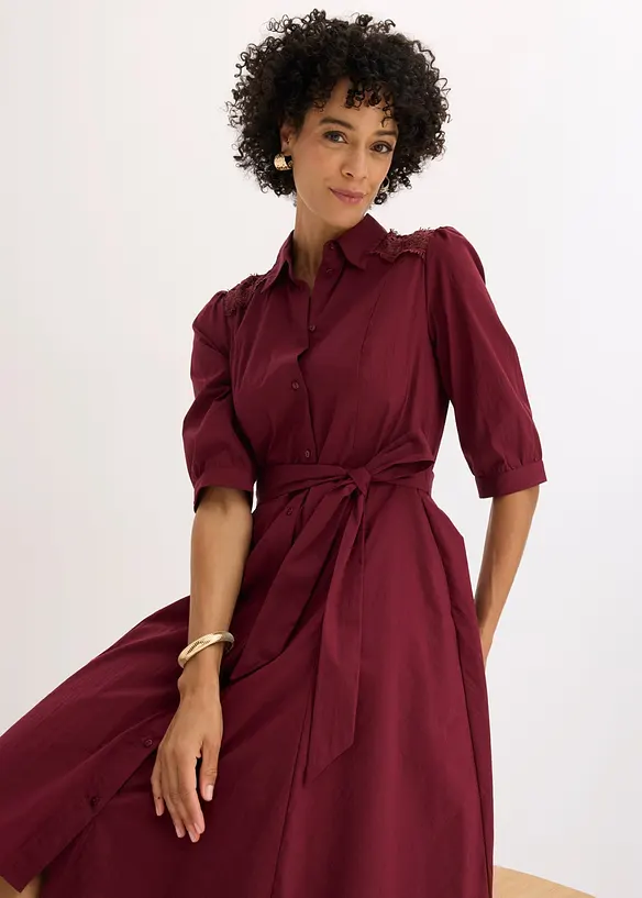 Robe-chemise avec dentelle et lien &agrave; nouer, bonprix