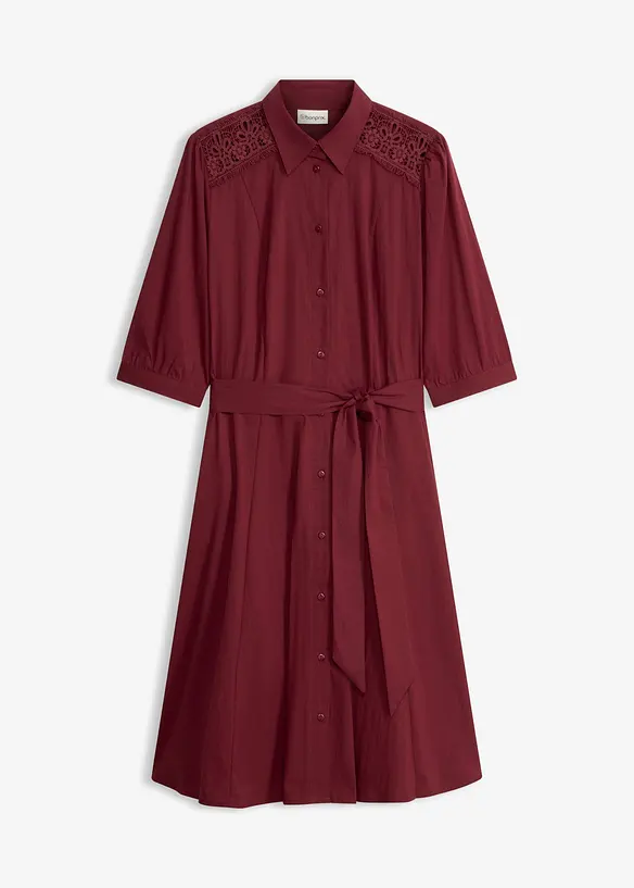 Robe-chemise avec dentelle et lien &agrave; nouer, bonprix