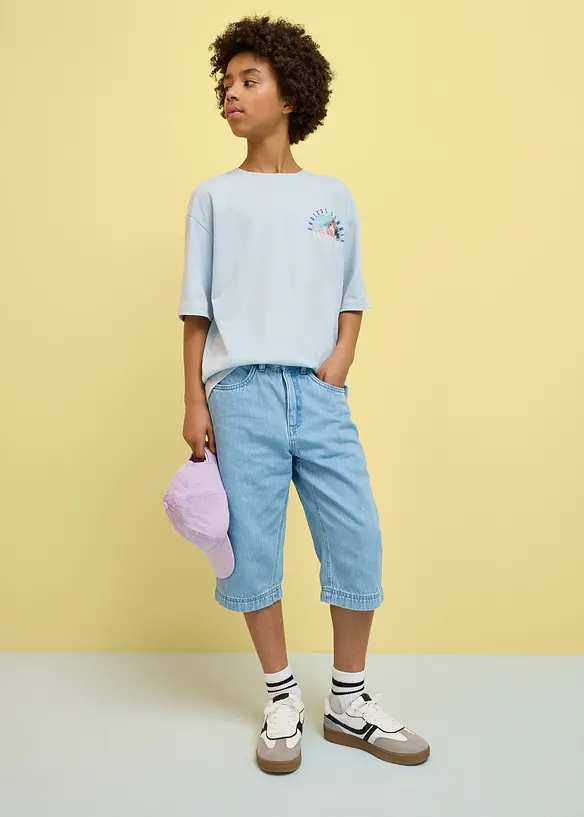 Jeans-Longbermuda mit verstellbarem Bund, Loose Fit, bonprix