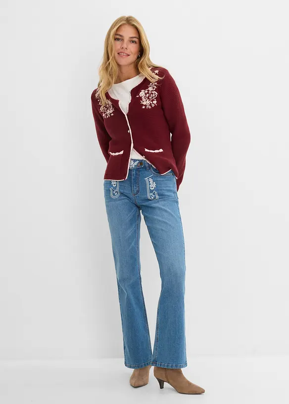 Jean bavarois bootcut, taille mi-haute, avec broderie, bonprix