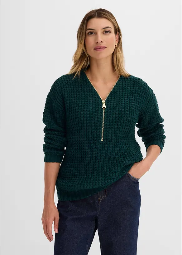 Pull en grosse maille avec zip, bonprix