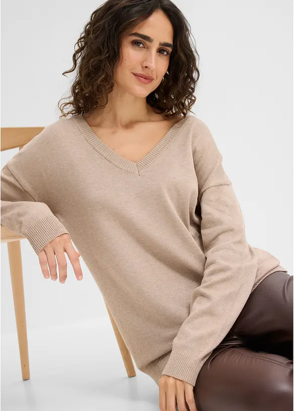 Pull oversize en viscose m&eacute;lang&eacute;e, bonprix