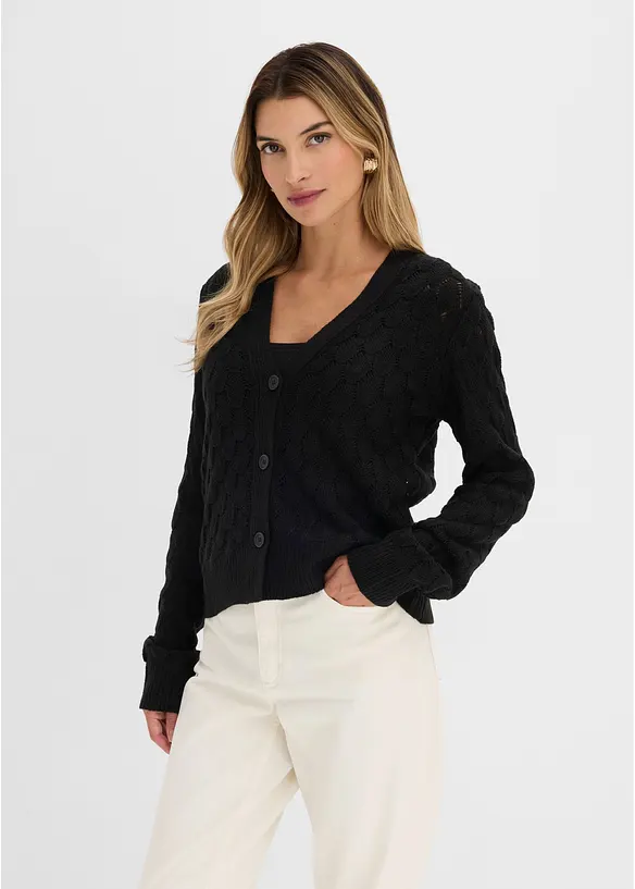 Gilet en maille ajour&eacute;e, bonprix