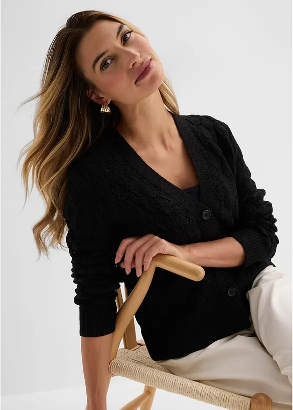 Gilet en maille ajour&eacute;e, bonprix