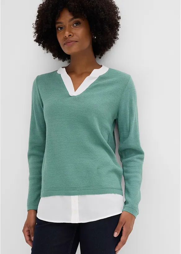Pull en fine maille avec empi&egrave;cement chemisier, bonprix