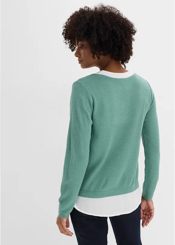 Pull en fine maille avec empi&egrave;cement chemisier, bonprix