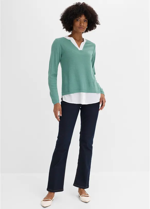 Pull en fine maille avec empi&egrave;cement chemisier, bonprix