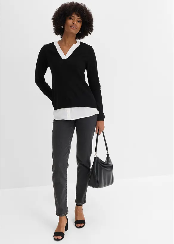 Feinstrickpullover mit Bluseneinsatz, bonprix