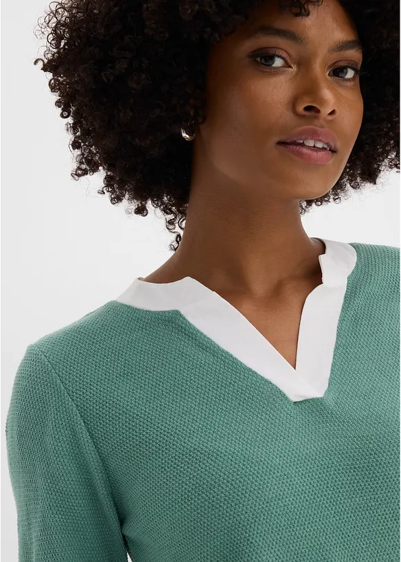 Pull en fine maille avec empi&egrave;cement chemisier, bonprix