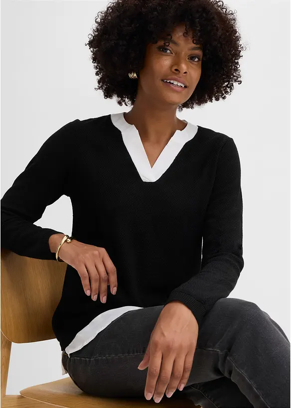 Feinstrickpullover mit Bluseneinsatz, bonprix