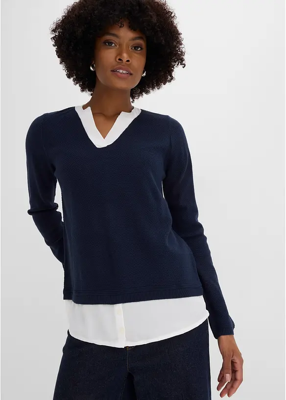 Feinstrickpullover mit Bluseneinsatz, bonprix