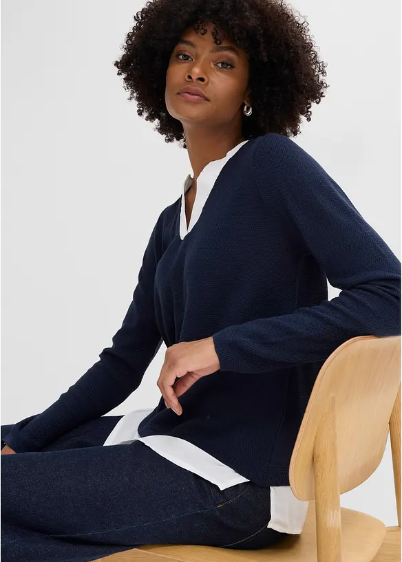 Feinstrickpullover mit Bluseneinsatz, bonprix