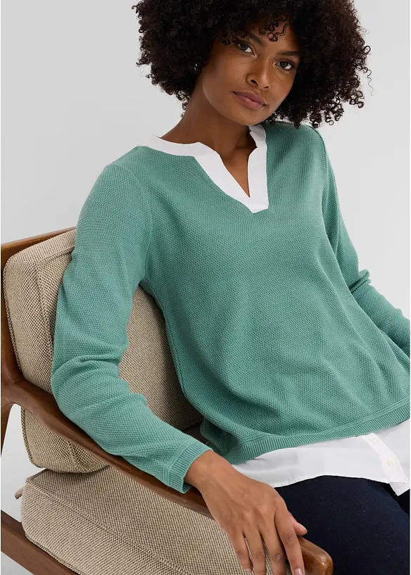 Pull en fine maille avec empi&egrave;cement chemisier, bonprix