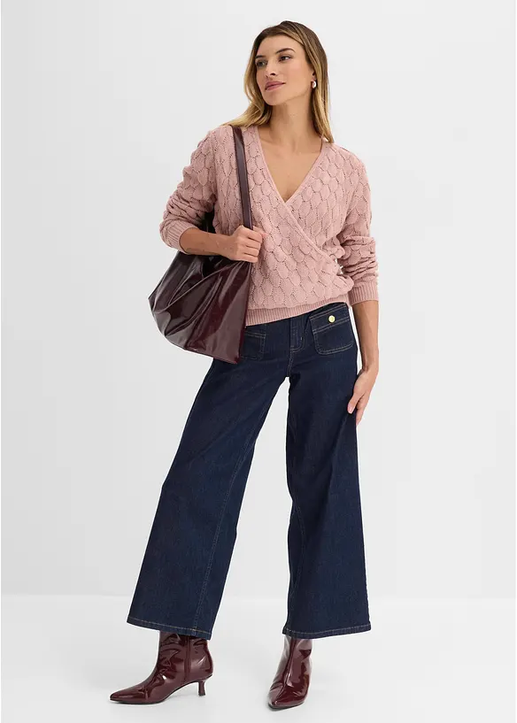Ajour-Pullover in Wickeloptik, bonprix