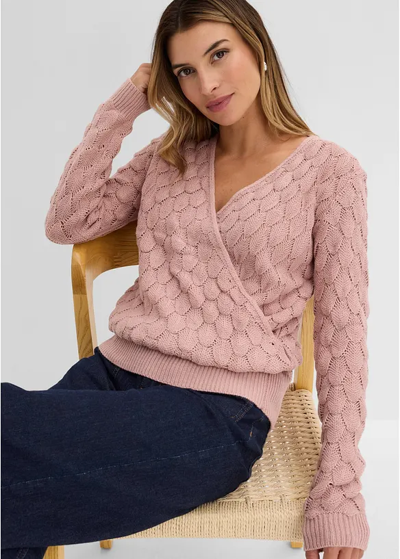 Ajour-Pullover in Wickeloptik, bonprix